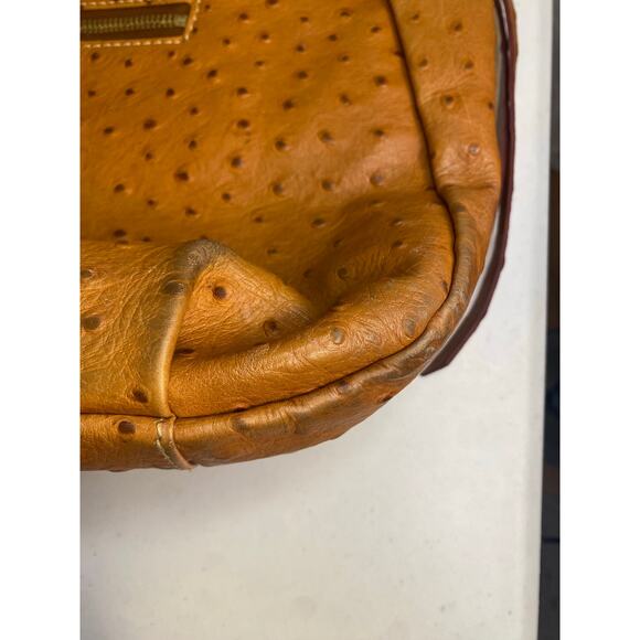 Dooney & Bourke Brown Ostrich Leather Shoulder Bag Large Boho Hobo Caramel - Picture 4 of 15